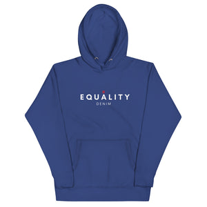 a blue hooded shirt